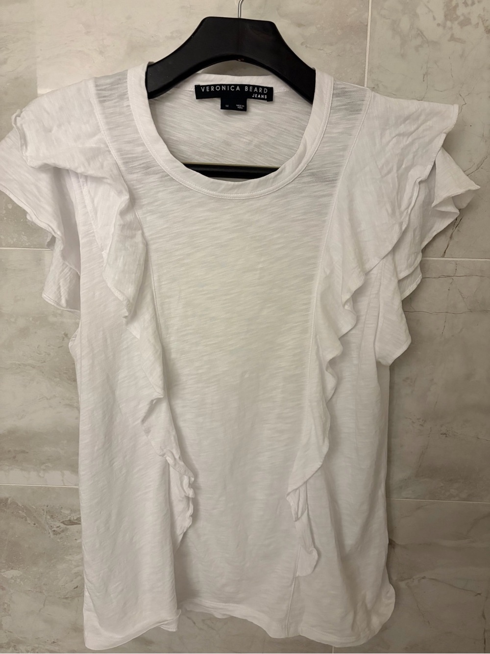 Veronica Beard White Ruffle-Sleeve Cotton Tee